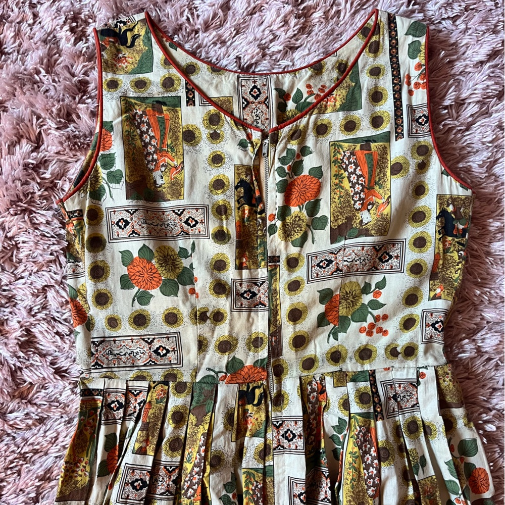 Vintage 1950’s White Novelty Print Cotton Sleeveless Dress - Picture 5 of 6